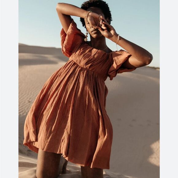 BOHME Dasha Textured Mini Dress Terracotta Size Small - Picture 1 of 9